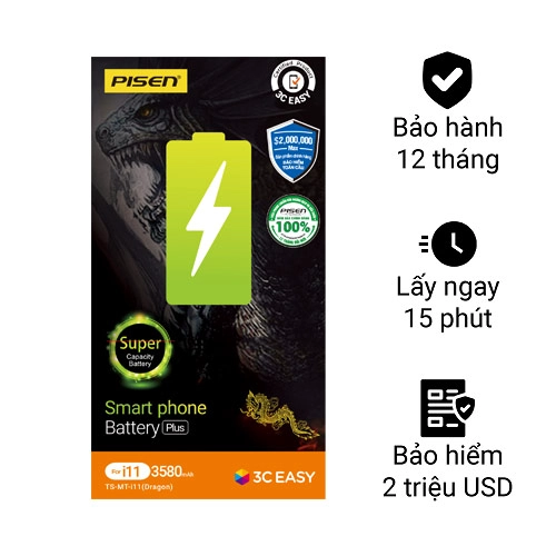 Pin siêu cao chính hãng Pisen thay cho iPhone 11